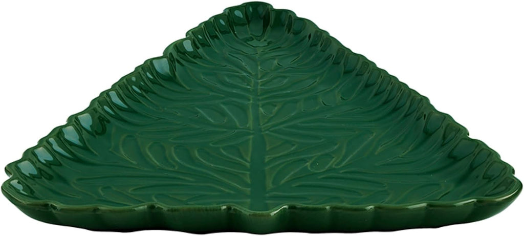 Santa Barbara Design Studio Tree Shaped Serving Plate - Stamped Ceramic Platter, 11" x 7.75", Pine Green