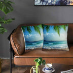 Tropical Palm Tree Green Throw Pillow Covers 18x18 Set of 2,Carribean Coastaline Beach Ocean Waves Decorative Pillow Covers for Sofa Couch Living Room Soft Home Decor,Outdoor Cushion Cases