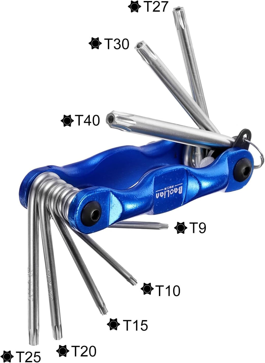 HARFINGTON Folding Hex Key Wrench T9-T40 Torx Star CR-V Steel Portable