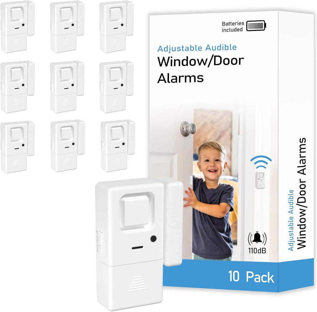 Door Window Alarms -10 Pack - Adjustable Volume, Chime/Alarm, Wireless, Door Window Alarm Sensor for Home Security, Kids Safety, Door Open Alert Security Alarm for Home, Apartment and more, by Rosmila