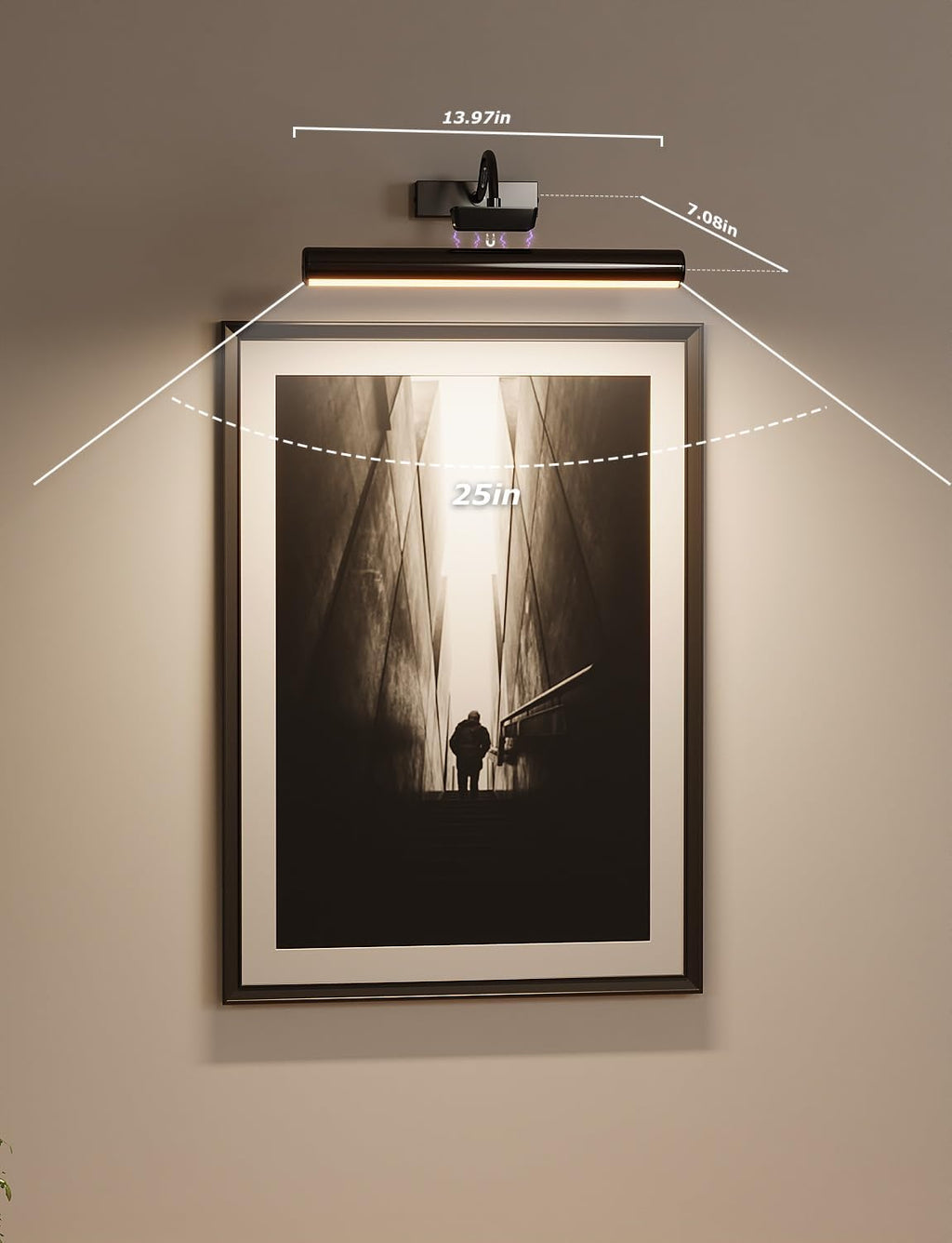 13" Wireless Picture Lights for Wall, Rechargeable Art Light, 2Pack Black