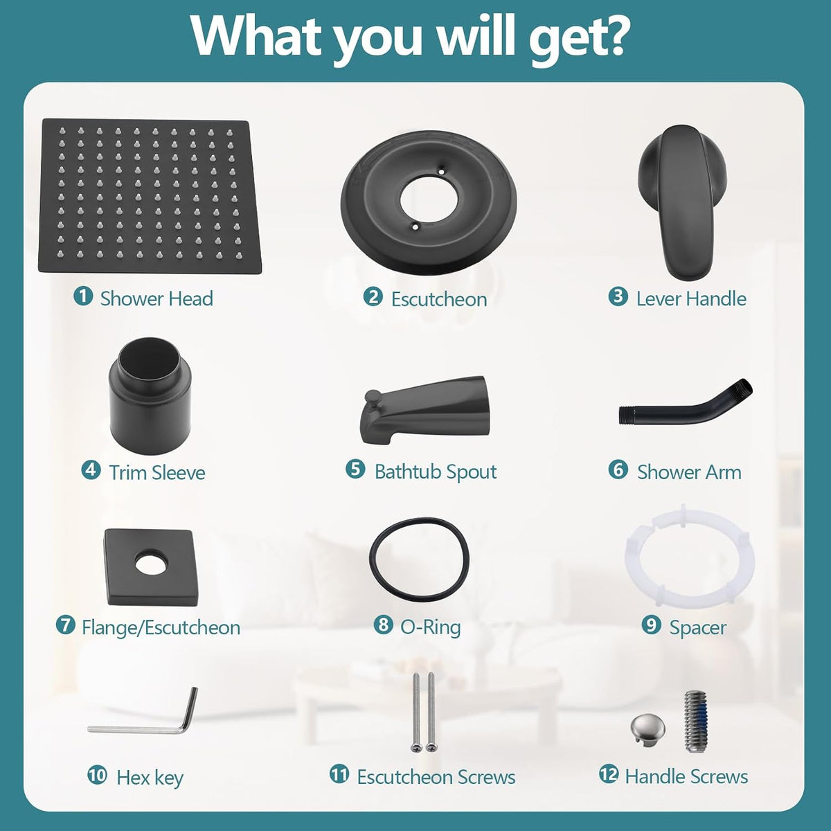 8" Shower Faucet Compatible with Delta 13/14 Series Tub Trim Kit, High Pressure Square Rain Shower Head& Handle Set System, Matte Black (Valve& Catridge Not Inclued)