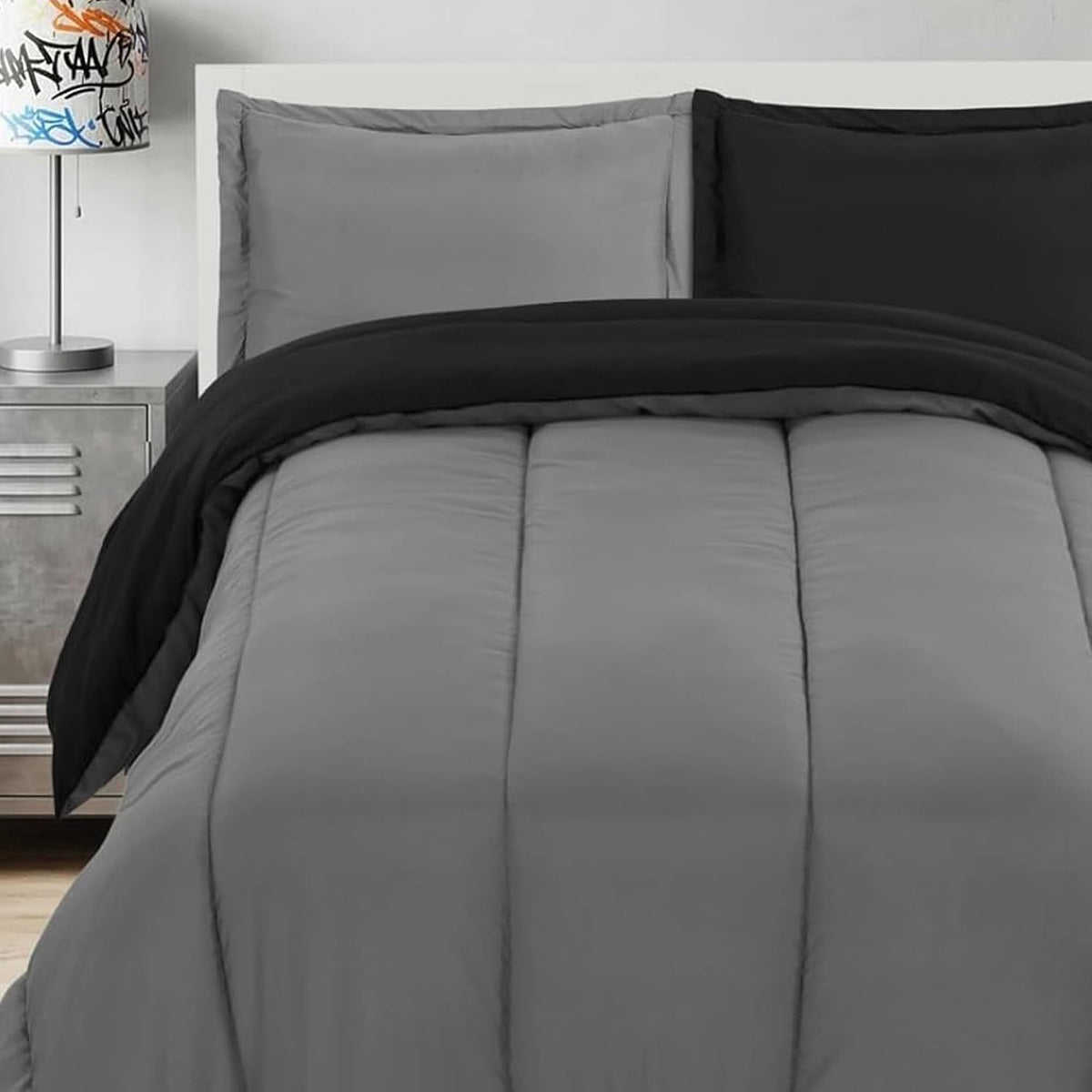 Utopia Bedding 3 Pc Kids Twin Comforter Set, Black/Grey