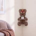 Novabright 3 Tier Bear Corner Shelf Wall Mounted Wooden Display 13.78 Inch