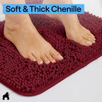 GORILLA GRIP Bath Rug Mat for Bathroom, Absorbent Chenille, 24x17 Burgundy