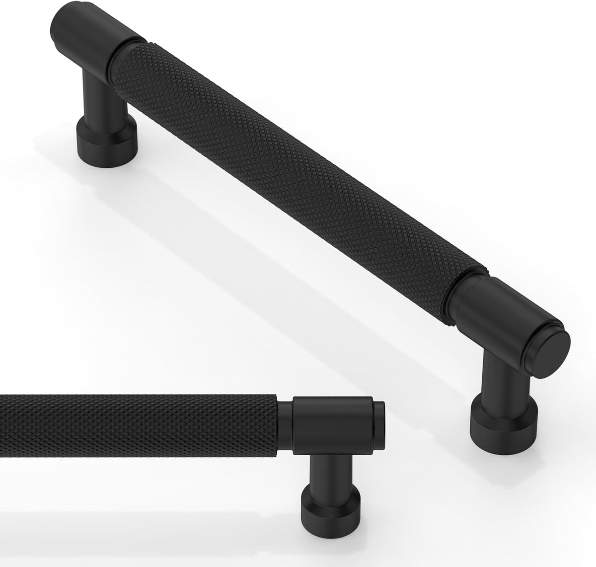 2 Pack Matte Black Knurled Cabinet Pulls 5 Inch(128mm) Kitchen Cabinet Handles Cabinet Hardware Drawer Pulls