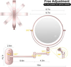 9" Wall Mounted Lighted Makeup Mirror,4000mAh Rechargeable Double Sided 1X/10X Magnifying Mirror with Light,3 Color Lights,Touch Dimmable,Extended Arm 360 Rotation Wall Mounted Makeup Mirror