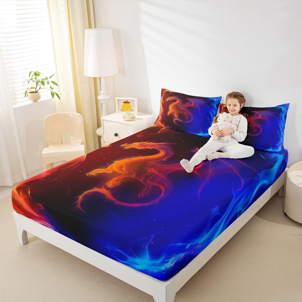 Erosebridal Dragon Bedding Set Nebula Fitted Sheet Queen Size Mysterious