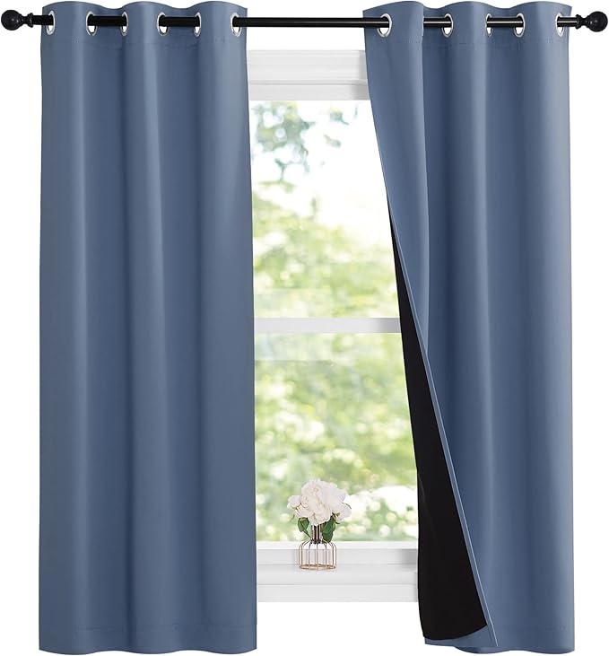 NICETOWN Stone Blue 100% Blackout Small Curtains 63 inches Long, Thermal - Image 2