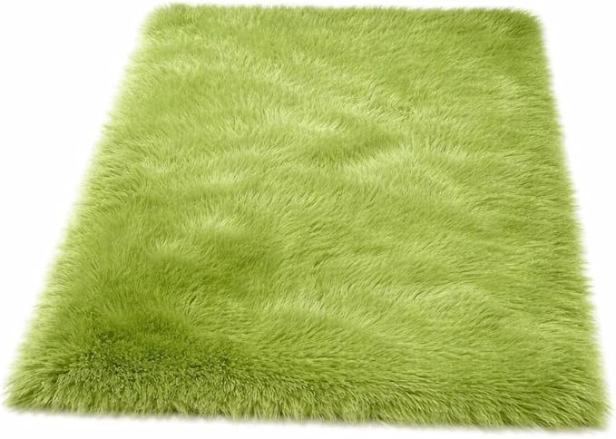 Goolela Lime Green Fluffy Fur Rug 3x5 by Goolela