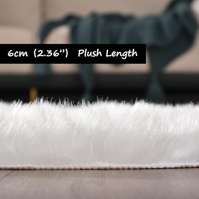 Goolela White Sheepskin Area Rug 9x12 Fluffy Fuzzy Furry Rug - Image 3