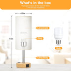 Fenmzee Bedside Table Lamp for Bedroom - Dimmable Touch, USB A+C, AC Outlet
