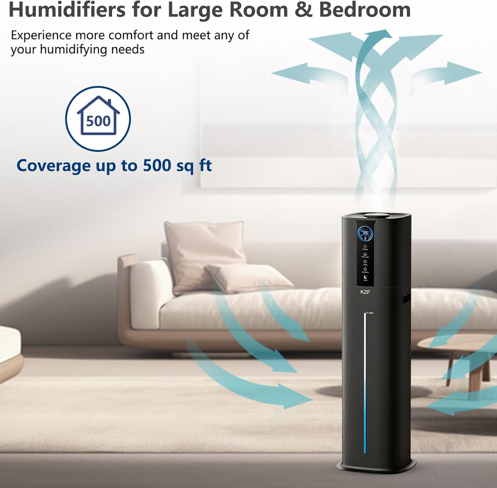 KZF 9L Smart Humidifiers for Bedroom Large Room, 2.3Gal Cool Mist Top Fill Diffuser App & Remote Control, 3 Mist Modes, Quiet Humidifier for Home Office Plant (Black, Remote Control)
