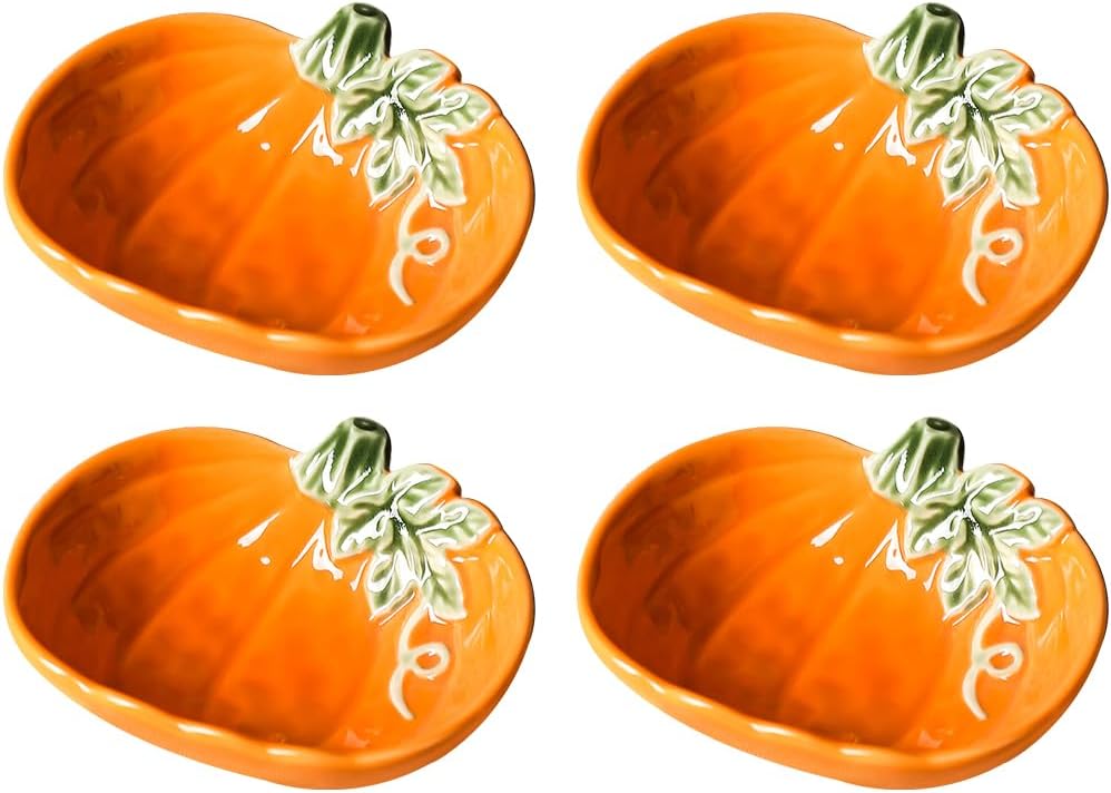 Fall Pumpkin Ceramic Side Dishes Small Ramekins, DippingBowls, Set of 4