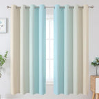 Estelar Textiler Aqua and Beige Gradient Blackout Curtains - Image 2