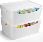 FINESSY White Plastic Storage Bins for Pantry with Handle 2 Pack White Bins