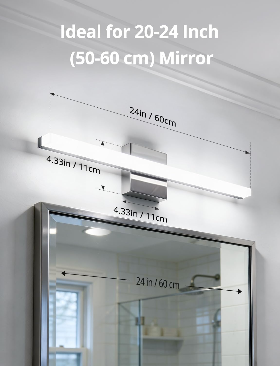 Combuh 24 Inch Chrome Vanity Light Fixtures for Mirror Long Led Bars for Bathroom, Modern No Glare 5 Color Adjustable Easy Install Rustproof Simple Slim Lighting Bright for Powder Room