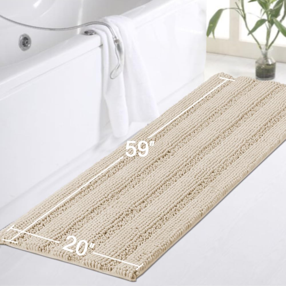 Turquoize Bathroom Runner Rug 17"x47", Soft Absorbent Chenille Bath Rug