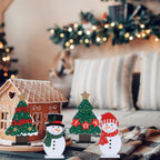DECSPAS Christmas Decorations Indoor, 4 PCS Wood Christmas Trees & Snowmen for Centerpiece Table Decorations, Wooden Tiered Tray for Xmas Decor, Home, Winter, Tabletop, Mantel, Shelf, Gifts