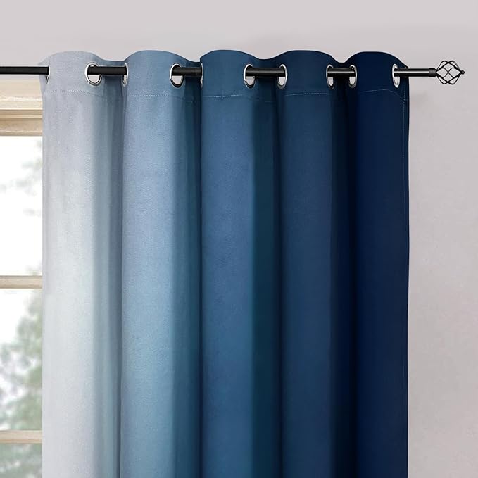 Yakamok Blue Ombre Curtains Room Darkening Grommet Curtains - Image 3