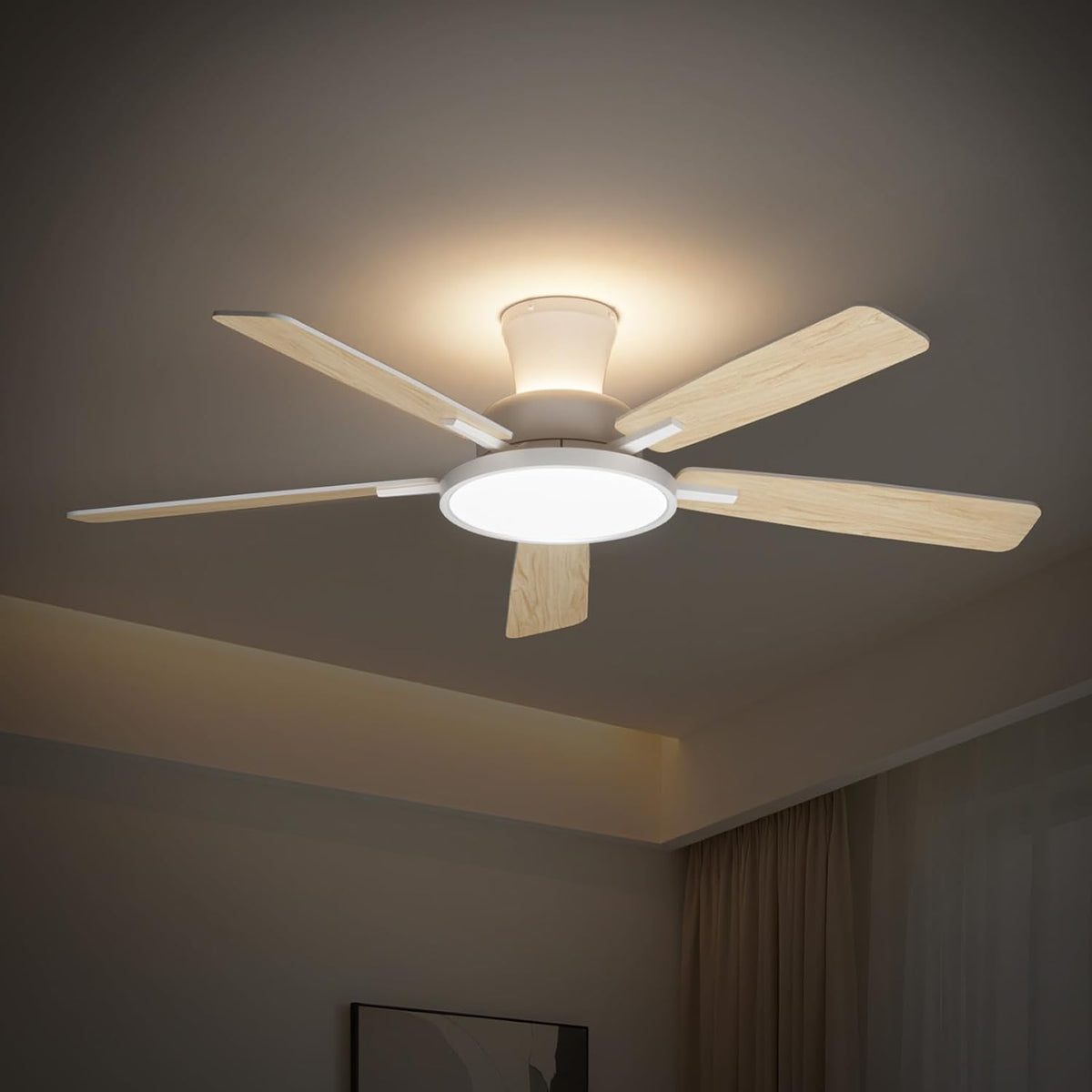 TALOYA 52'' Ceiling Fans with Lights and Remote, Low Profile, Night Light