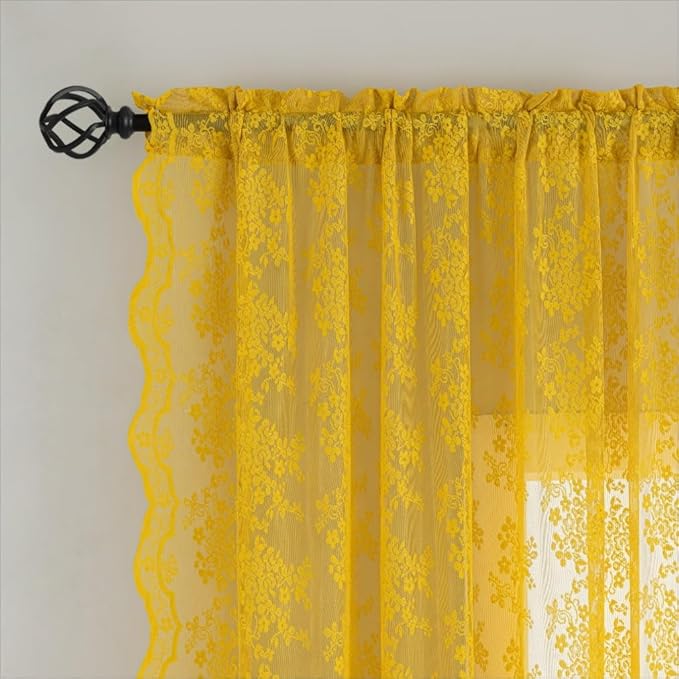 YJ YANJUN Vintage Lace Curtains 84 Inches Long-Victorian Floral Pattern Boho - Image 7