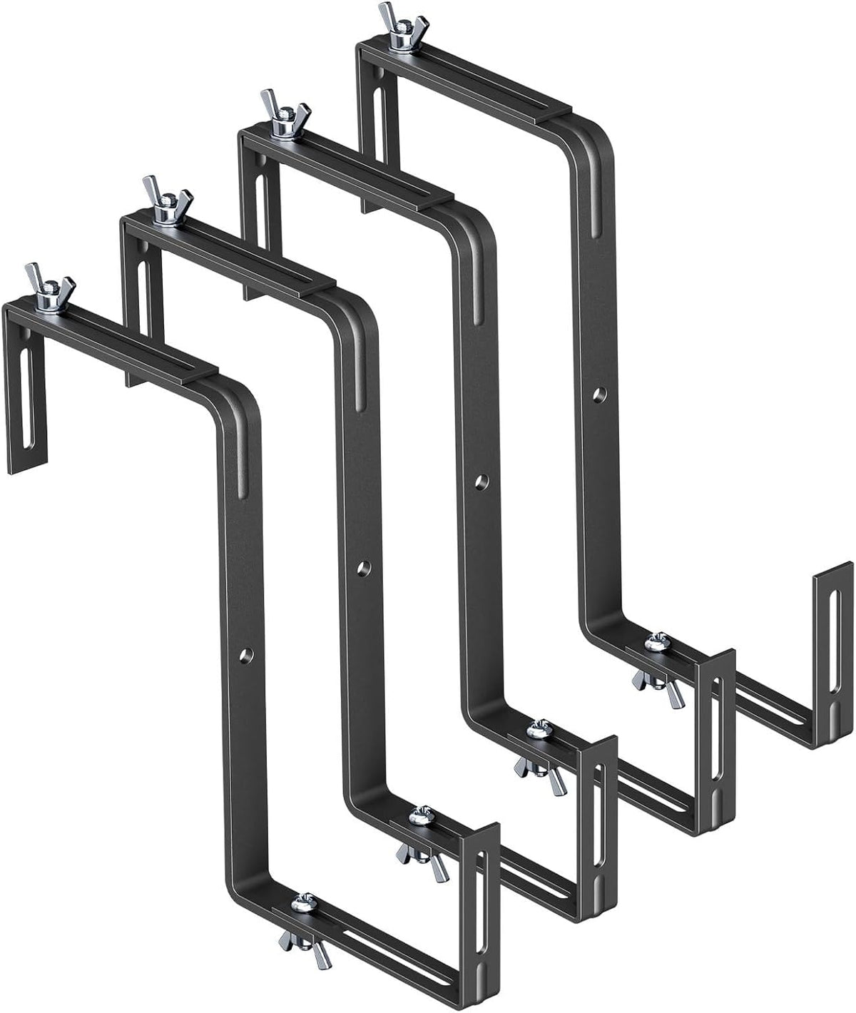 Adjustable Planter Box Brackets,Enhanced Bottom Support,Universal Outdoor Hanging Brackets,Flower Box Brackets for Fence Railings, Windowsill, Patio, Garden,Balcony. (Black)