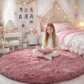 Blush Round Rug 6Ft for Bedroom, Fluffy Fuzzy Plush Circle Area Rugs for Baby by Amdrebio