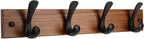 Wooden Coat Rack Wall Mount,Teak Solid Wood Coat Hanger with 4 Metal Hooks,16 inch Mounting Hole Spacing,Rustic Wall-Mounted Coat Racks for Towel,Hat,Key,Jacket,Clothes (1, Teak (Mixed Grain))