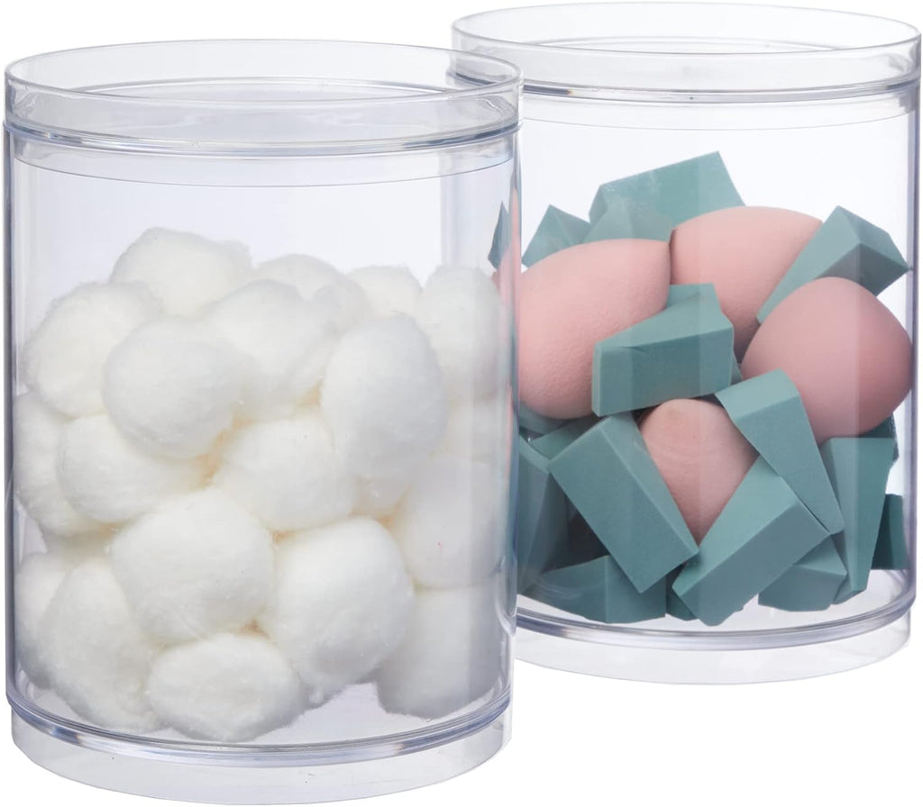 STORi Bella Tall Scrunchie Holder | Stackable Clear Plastic Container (Set of 2) Round Vanity Storage Organizers with Lids for Hair Accessories & Beauty Supplies | Made in USA