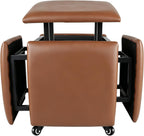 5 in 1 Nesting Leather Ottoman,Stylish Foot Stool with Wheels Living Room