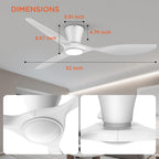 TALOYA 52 inch Smart Ceiling Fan,Low Profile Ceiling Fan with Light and Remote/App Control,Flush Mount, Quiet Reversible Motor for Living Room Bedroom Patio White