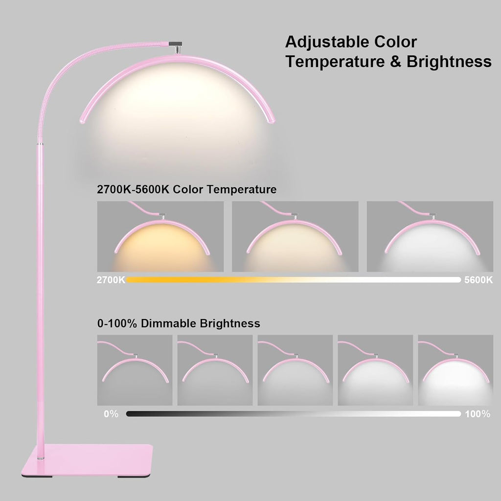 Half Moon LED Floor Light - Professional Shadow-Free, Dimmable Lamp | for Lash Techs, Estheticians & Tattoo Artists | Eyelash Extensions, Nail Art, Home & Office (Pink)