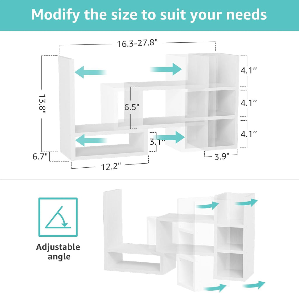 NUTIKAS Desk Shelves Desktop Organizer Shelf - White Office Organization for Top of Desk Organizers and Accessories Corner Bookshelf Table Top Shelving Small Hutch Decorations for Women Office