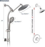 Rainfall 8 Inch Round Shower Head with High Pressure Handheld Spray Combo, Drill-Free Slide Bar with Adjustable Shower Extension Arm, 3-Way Diverter for Easy Reach, 5Ft Hose- Brushed Nickel