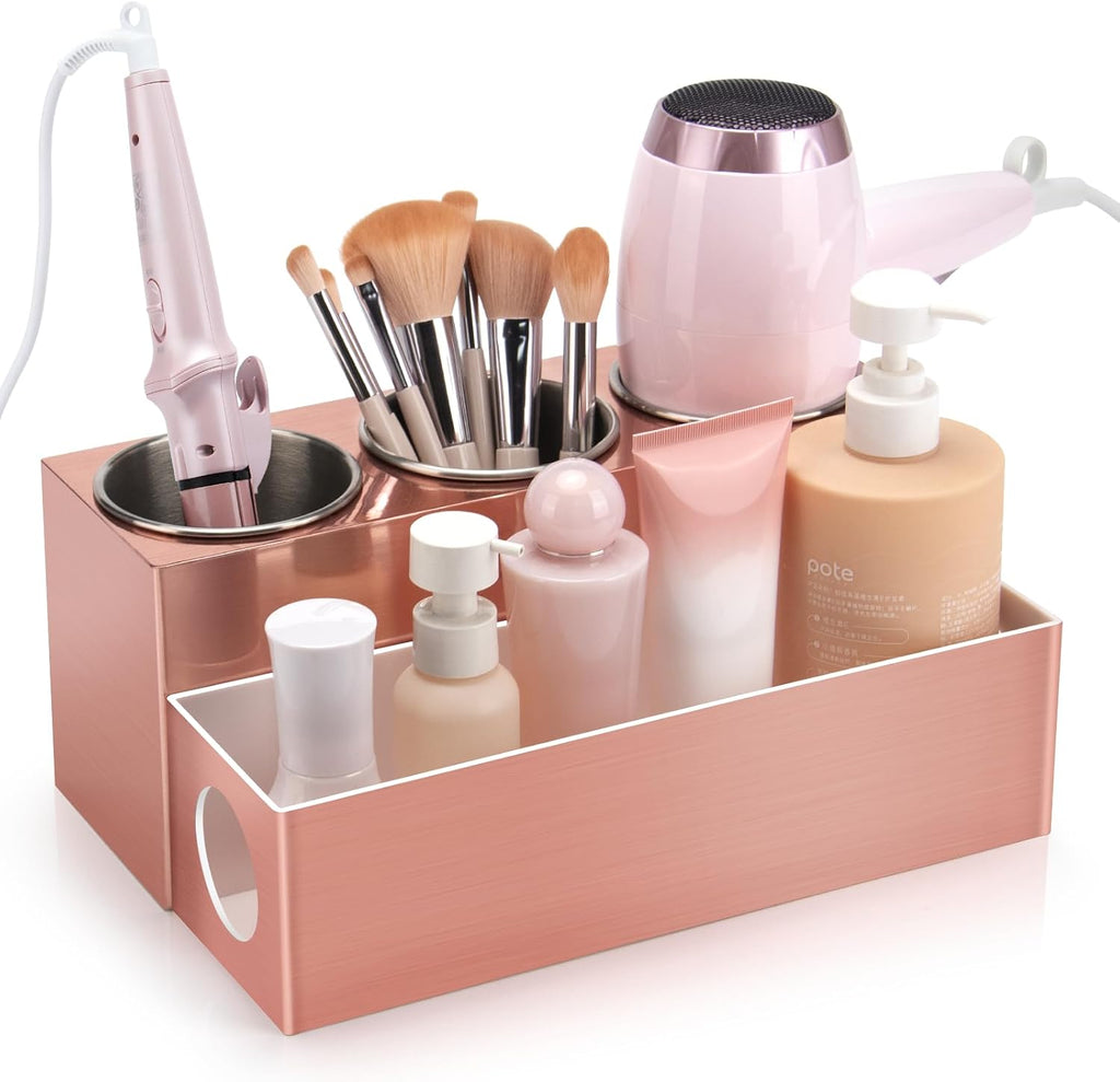 Hot Hair Styling Tool Organizer with 3 Stainless Steel Cups, Pink