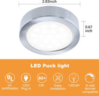 LUMILAND Wired LED Puck Lights 120V (2.7Wx3) Plug-in Lighting Warm White, LED Cabinet Light for Kitchen Can Be Surface Mount or Recess Mount, Satin Nickle