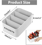 BSTKEY Seasoning Packet Organizer, Food Storage Organizer with Divided 4 Compartments, Metal Storage Caddy for Kitchen Pantry Cabinet, Kitchen Organization Bin for Snacks Spice Packets, White