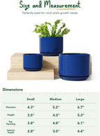 LE TAUCI Ceramic Pots for Plants, 4.3+5.3+6.8 Inch, Set of 3, Sapphire Blue