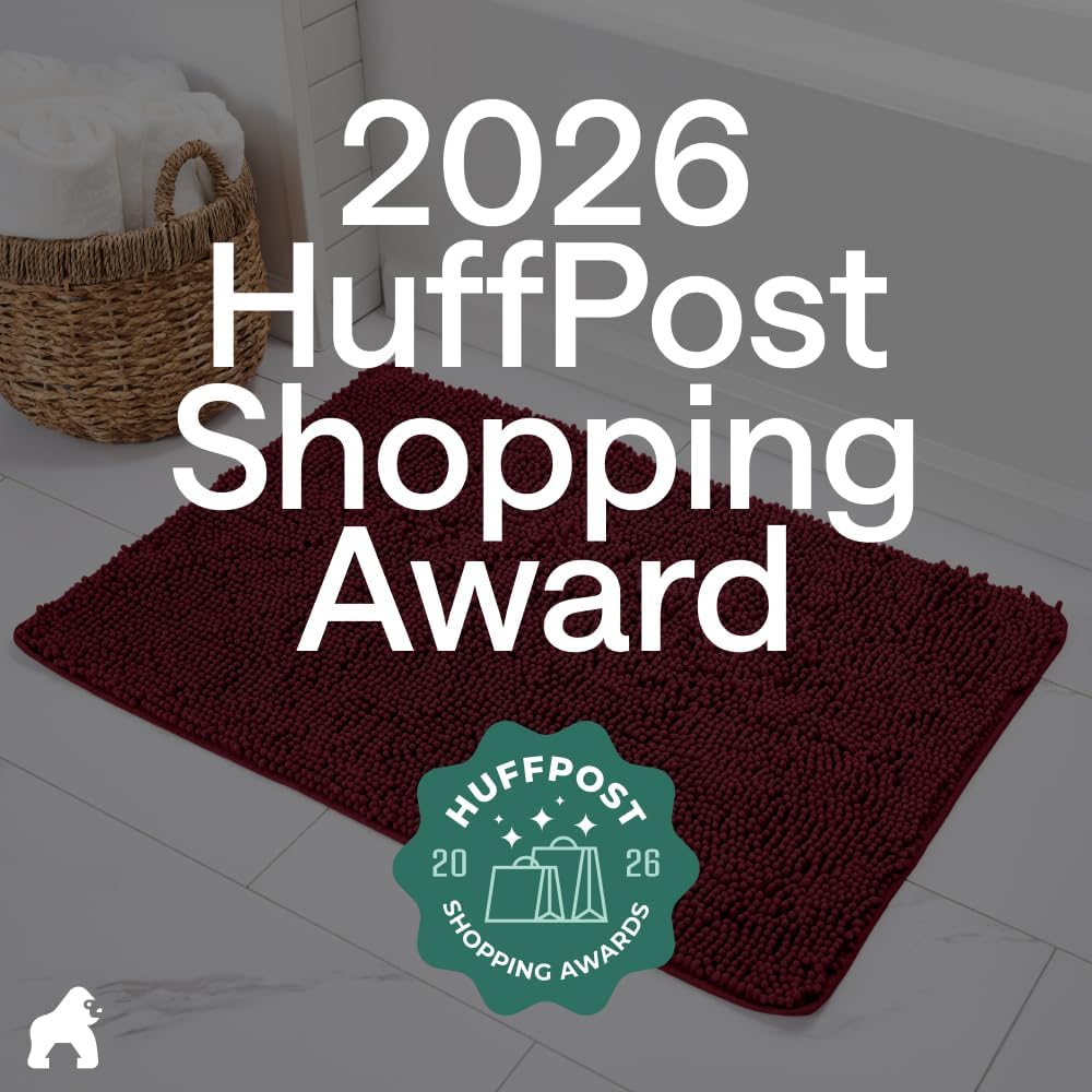 GORILLA GRIP Bath Rug Mat for Bathroom, Absorbent Chenille, 24x17 Burgundy