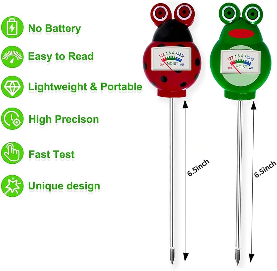 Soil Moisture Meter for House Plants, Hygrometer Moisture Sensor Soil Test Kit, Plant Water Meter for Farm, Lawn Indoor & Outdoor Use, Gardening Gifts for Plant Care (RED+Green)