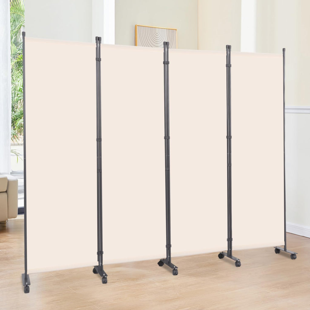 Room Divider 6FT 4 Panel Folding Wall Divider with Lockable Wheels,Beige
