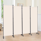 Room Divider 6FT 4 Panel Folding Wall Divider with Lockable Wheels,Beige