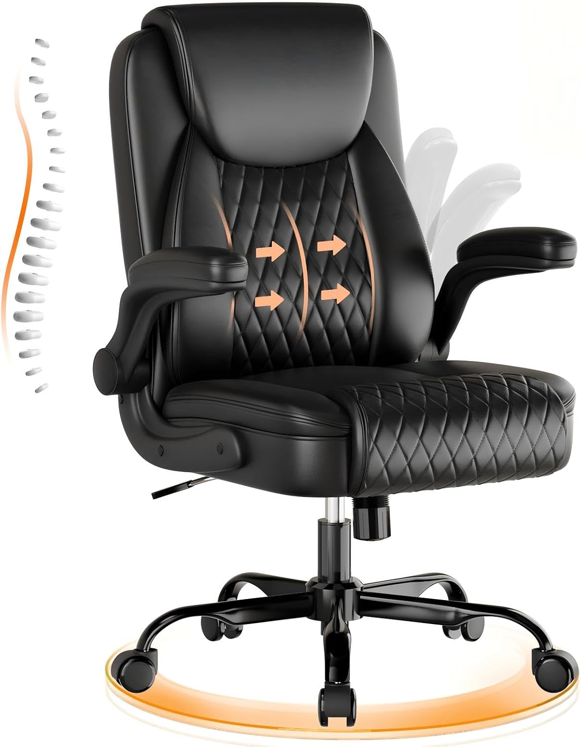 GTPLAYER PU Leather Office Chair, Memory Foam Cushion Desk Chair, Black Pro