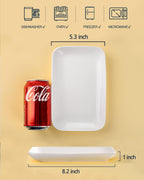 DELLING 8 Inch Rectangular Appetizer Plates Set of 6, Porcelain Salad Dessert Plates White, Small Serving Plates for Sushi Snack, Microwave Oven Dishwasher Safe, Stackable Ceramic Plates
