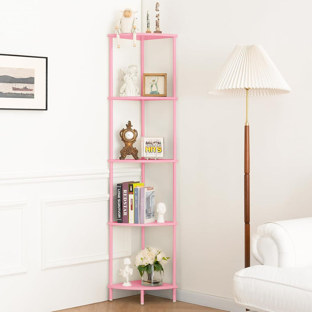 Yoobure Corner Shelf Stand, 5-Tier Bookshelf, 65" Tall Shelves for Bedroom, Living Room, Narrow Display Shelf Bookcase, White Book Shelf with Display Shelves for Office