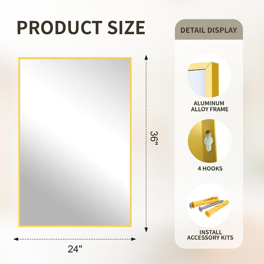 FICTOR Bathroom Vanity Mirror for Over Sink, 24" x 36", Gold