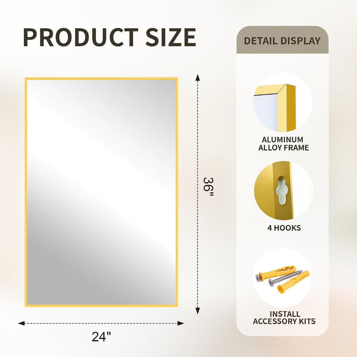 FICTOR Bathroom Vanity Mirror for Over Sink, 24" x 36", Gold