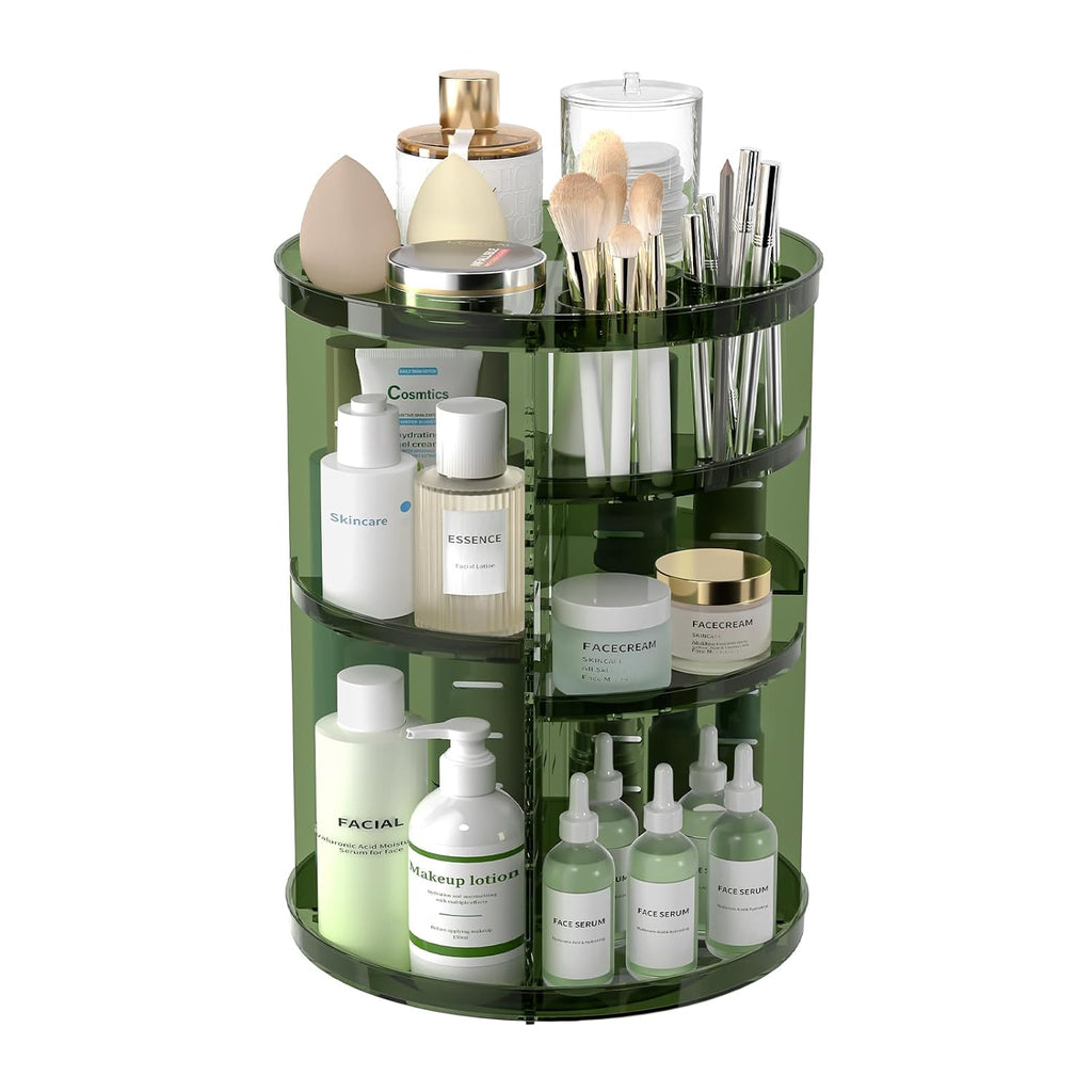 Rotating Makeup Organizer with DIY 8 Adjustable Layers, Clear Green