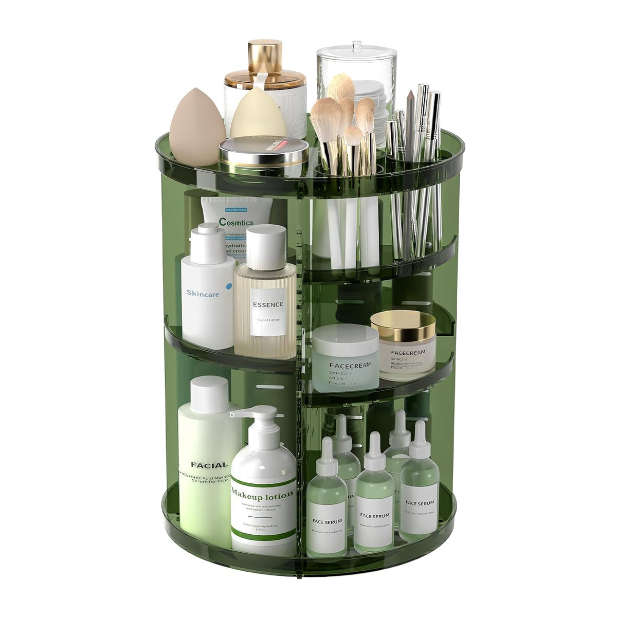 Rotating Makeup Organizer with DIY 8 Adjustable Layers, Clear Green